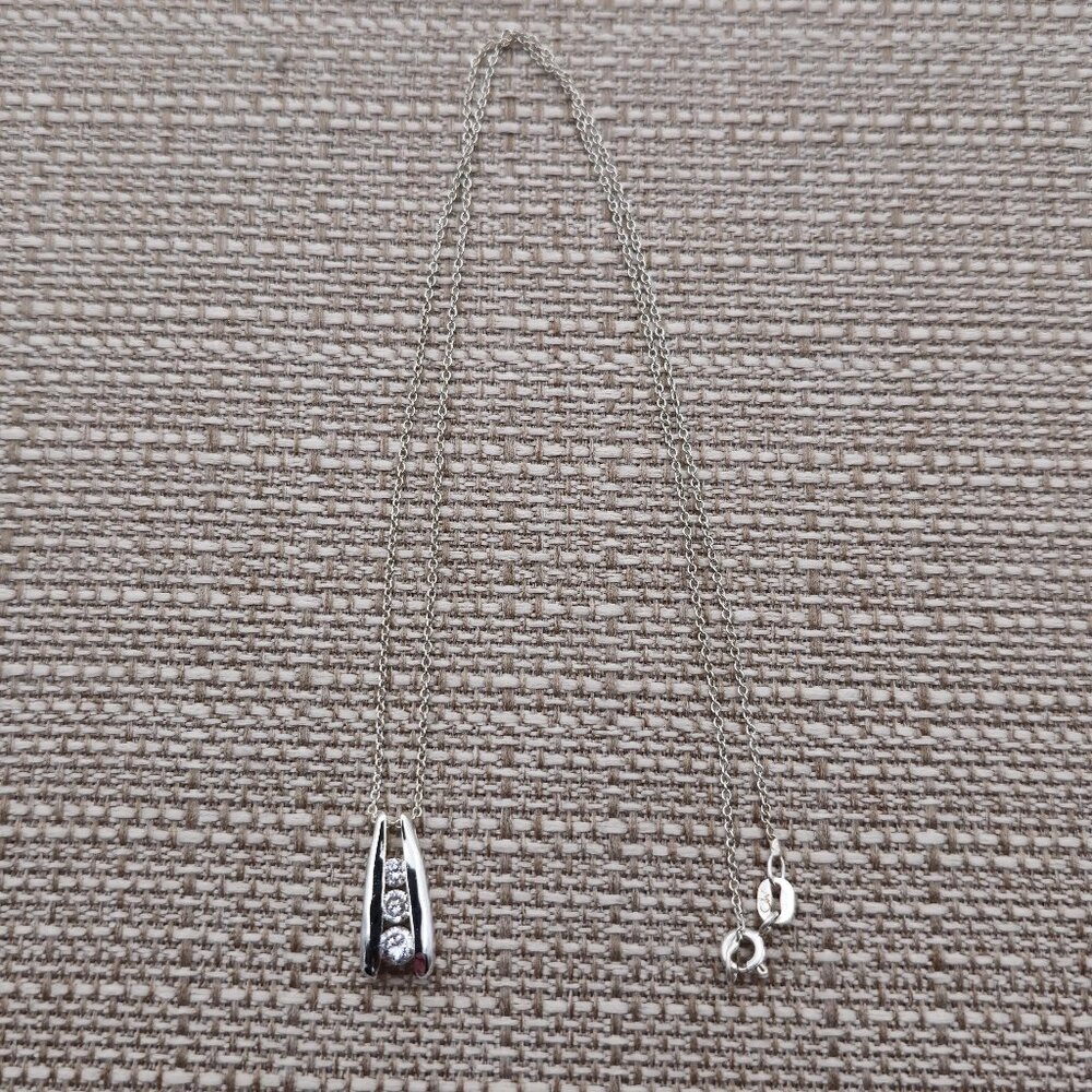 18 Inch Sterling Silver Stacked Triple Cubic Zirconia Necklace A2557